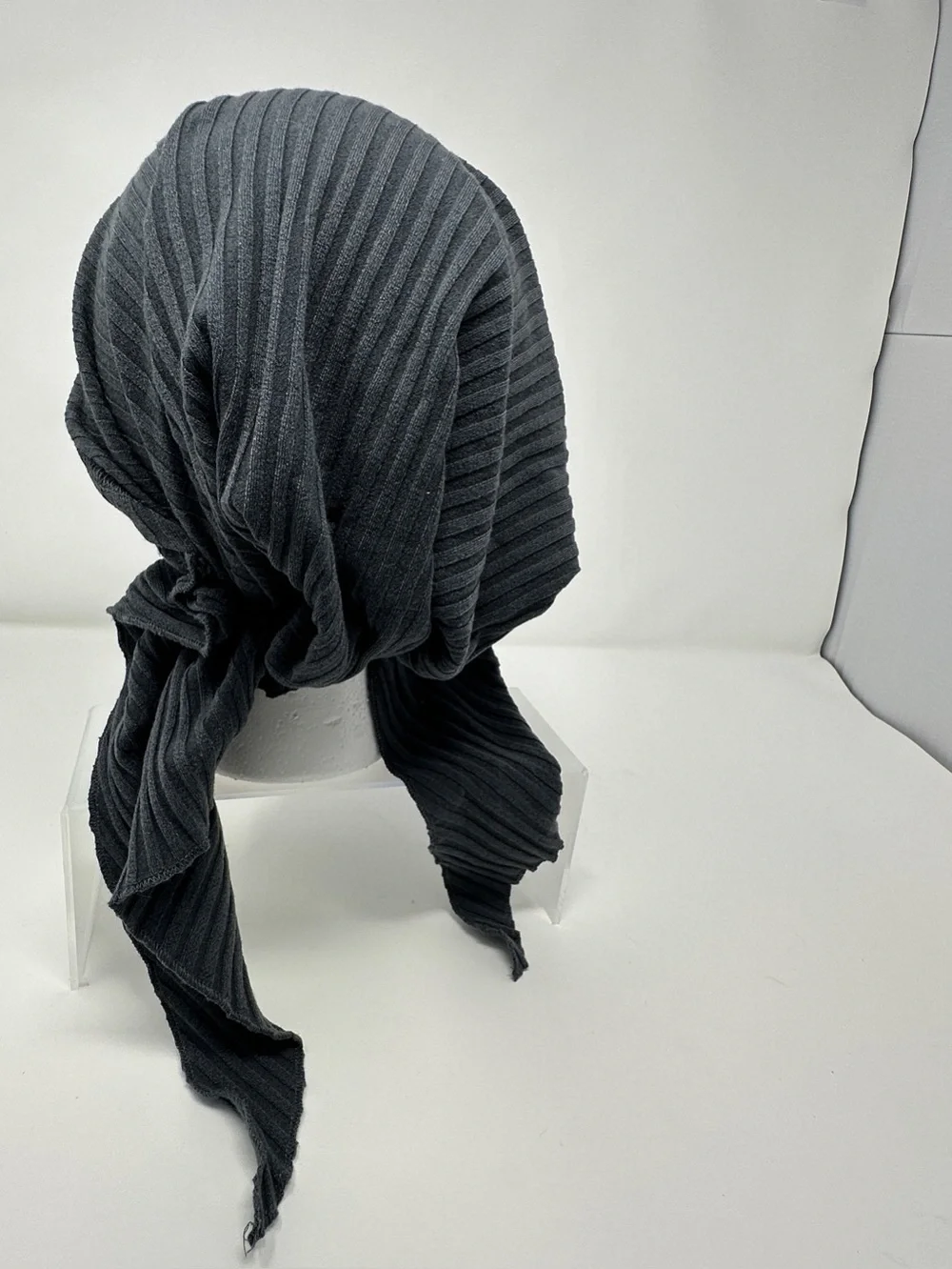 Women’s Dark Gray Ribbed tichel Headscarf - Classic Comfort beanie head wrap